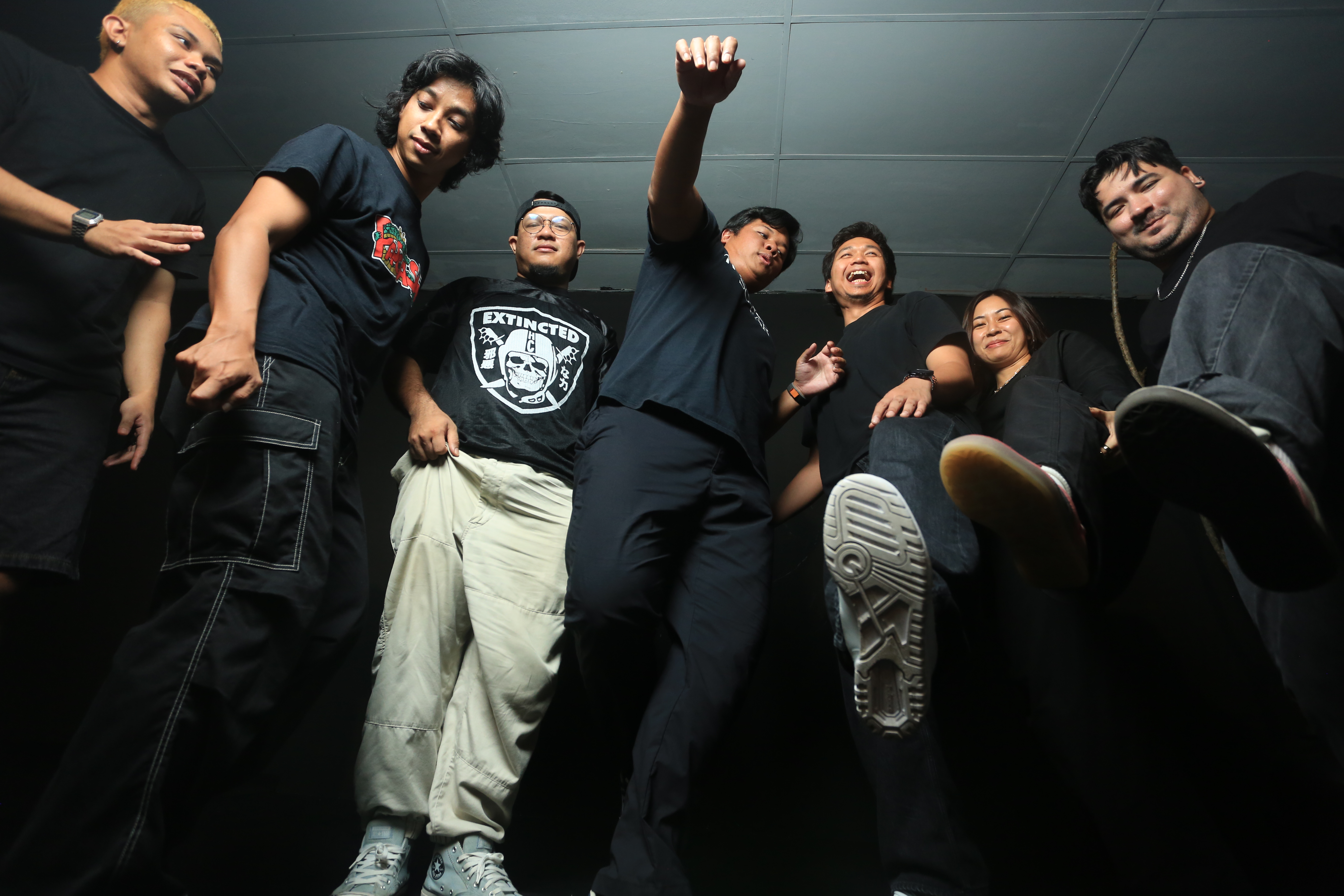 HMGE artists ZÜ, Quint, Pasca Sini and SINS at the agency's first full roster shoot, Kuala Lumpur, May 2026. Photography by Hit Makers Guild Entertainment.